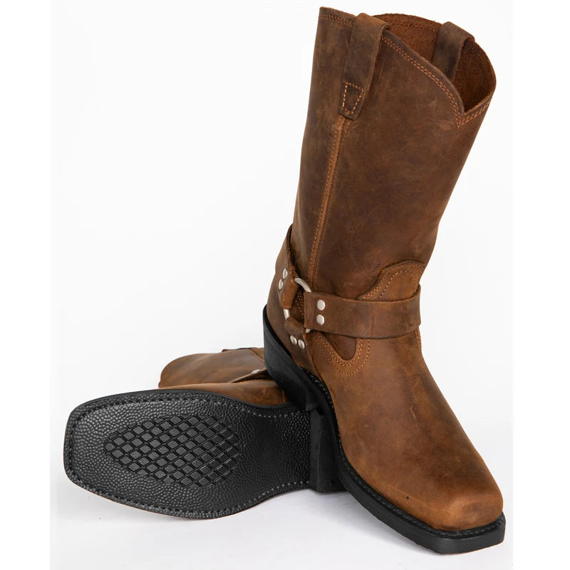 Men's PU Leather Mid-Calf Square Toe Cowboy Boots - CB022
