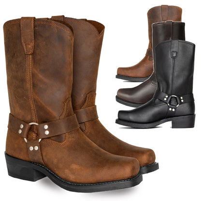 Men's PU Leather Mid-Calf Square Toe Cowboy Boots - CB022