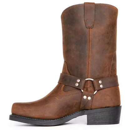 Men's PU Leather Mid-Calf Square Toe Cowboy Boots - CB022