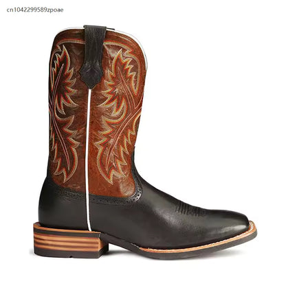Unisex PU Leather Mid-Calf Western Cowboy Boots - CB016