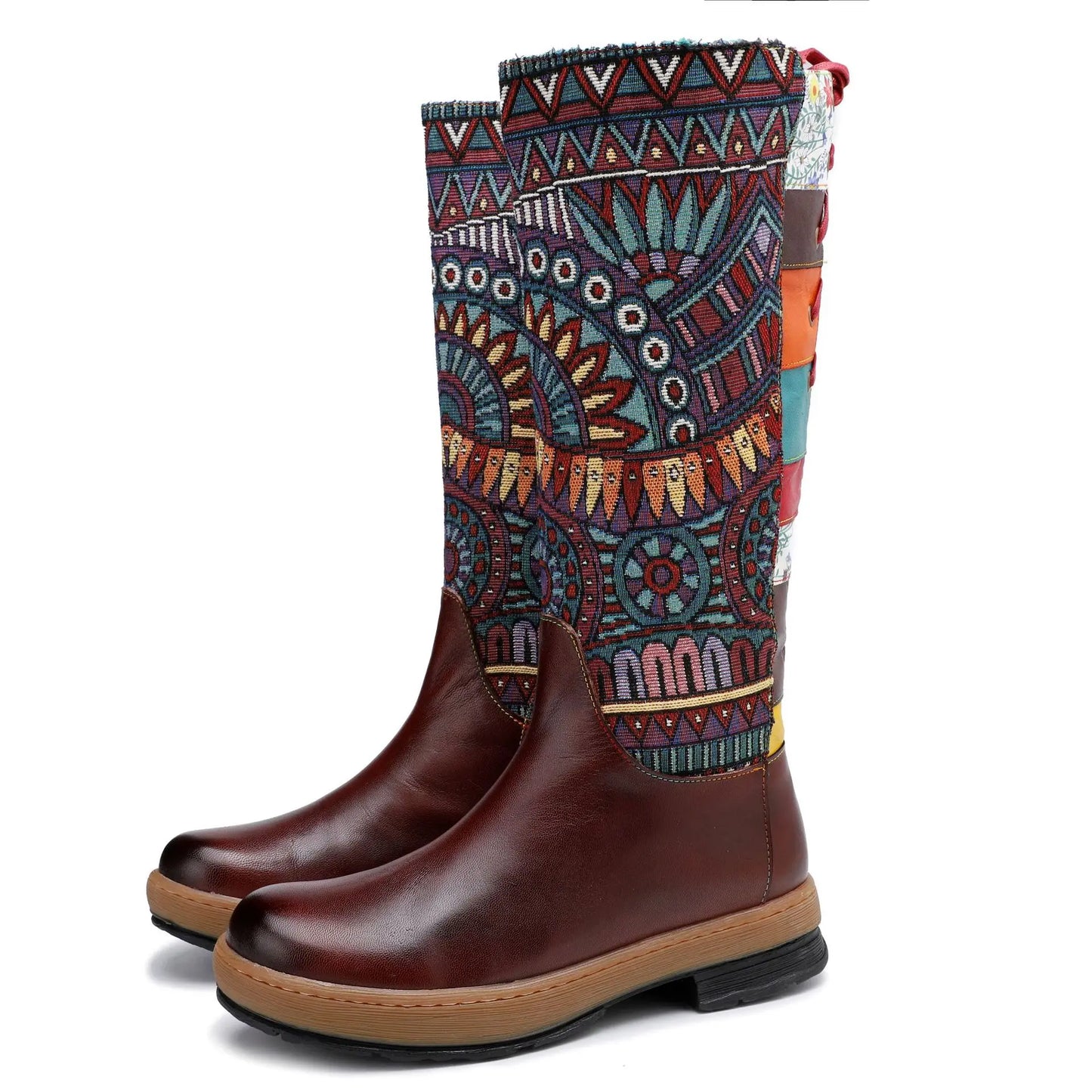 Socofy Raffan Women's Genuine Leather Western Round Toe Cowgirl Boots - CB058