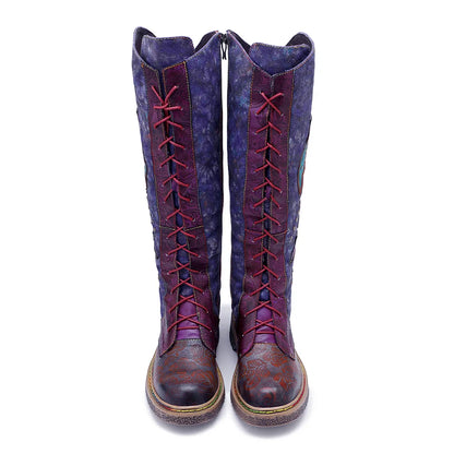 Socofy Raffan Women's Genuine Leather Knee-High Cowgirl Boots - CB065