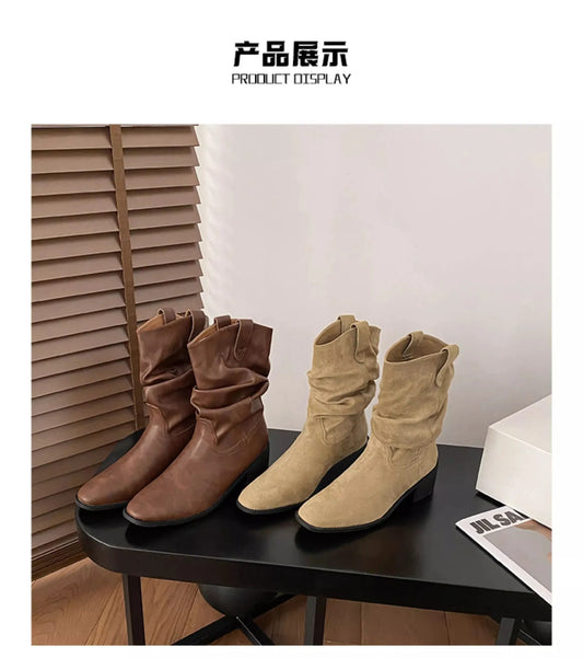 Women's Mid-Calf High Heel Cowgirl Boots - CB025