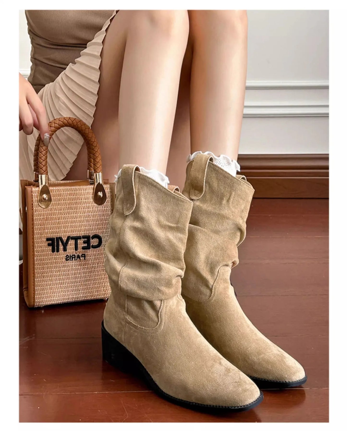 Women's Mid-Calf High Heel Cowgirl Boots - CB025