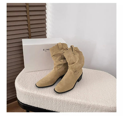 Women's Mid-Calf High Heel Cowgirl Boots - CB025