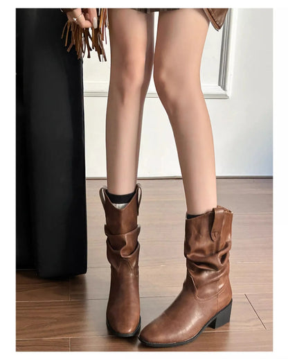 Women's Mid-Calf High Heel Cowgirl Boots - CB025