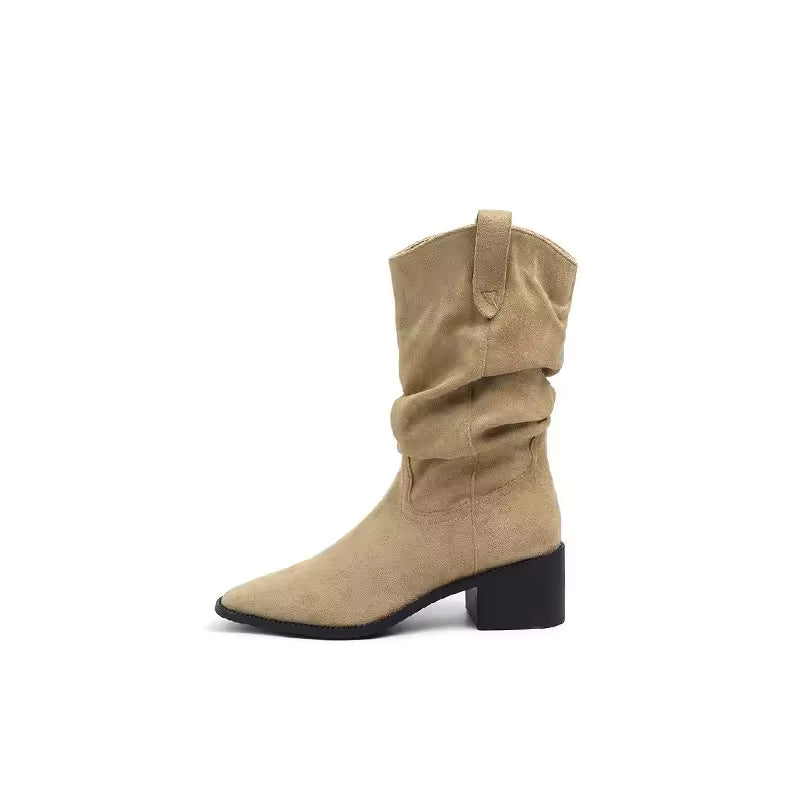 Women's Mid-Calf High Heel Cowgirl Boots - CB025