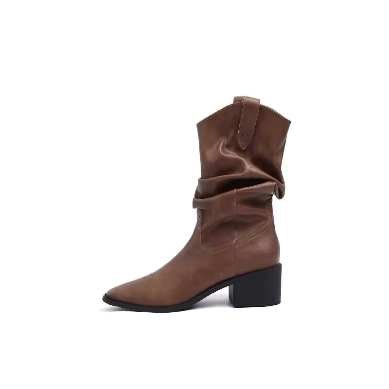Women's Mid-Calf High Heel Cowgirl Boots - CB025