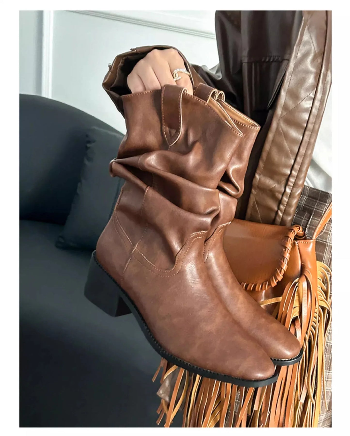 Women's Mid-Calf High Heel Cowgirl Boots - CB025