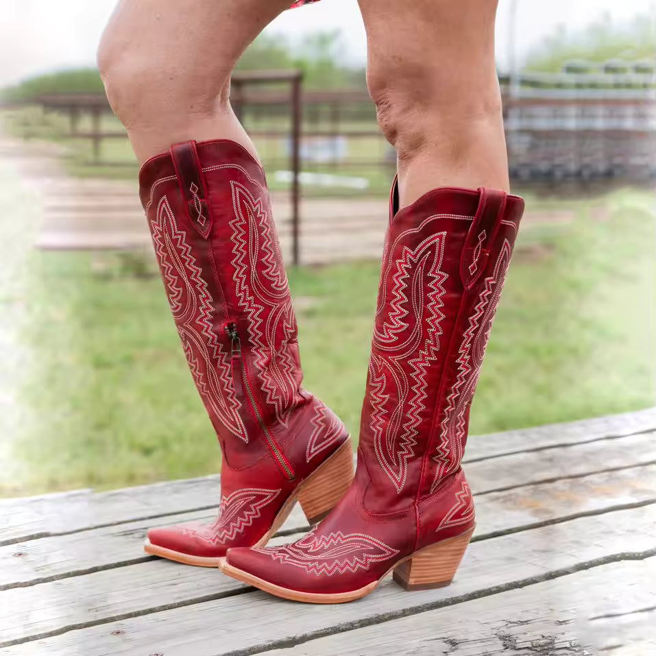Women's Mid-Calf Pointed Toe High Heel Cowgirl Boots - CB039