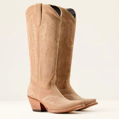 Women's Mid-Calf Pointed Toe High Heel Cowgirl Boots - CB039