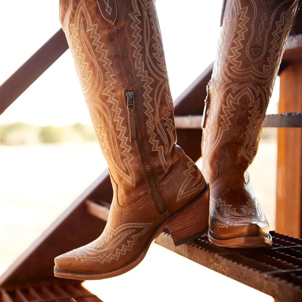 Women's Mid-Calf Pointed Toe High Heel Cowgirl Boots - CB039