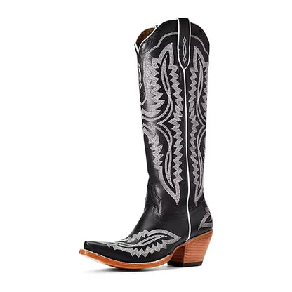 Women's Mid-Calf Pointed Toe High Heel Cowgirl Boots - CB039