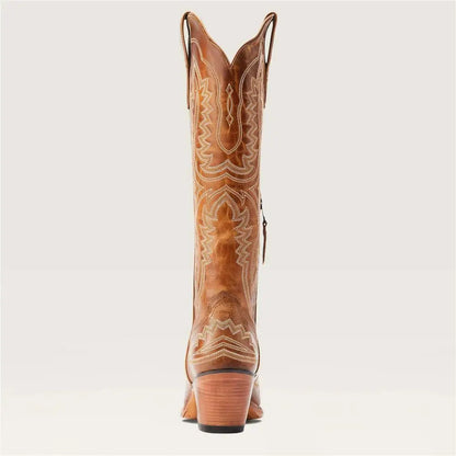 Women's Mid-Calf Pointed Toe High Heel Cowgirl Boots - CB039