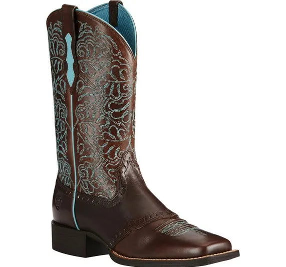 Women's PU Leather Floral Embroidered Side-Zip Mid-Calf Round Toe Block Heel Cowgirl Boots - CB015