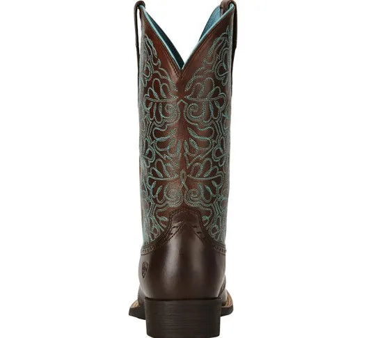 Women's PU Leather Floral Embroidered Side-Zip Mid-Calf Round Toe Block Heel Cowgirl Boots - CB015